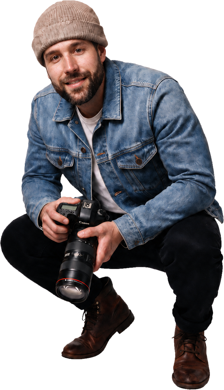HAM GORDON CROUCHING WITH A CAMERA